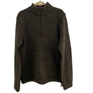 LL Bean 100% Lambswool Quarter Zip Sweater Charcoal Gray Large Cabin Blokecore